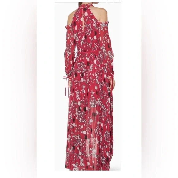 NWT Self-Portrait Red Floral Cold Shoulder Maxi Dress Hi-Low $784 Romantic Small - Picture 5 of 8